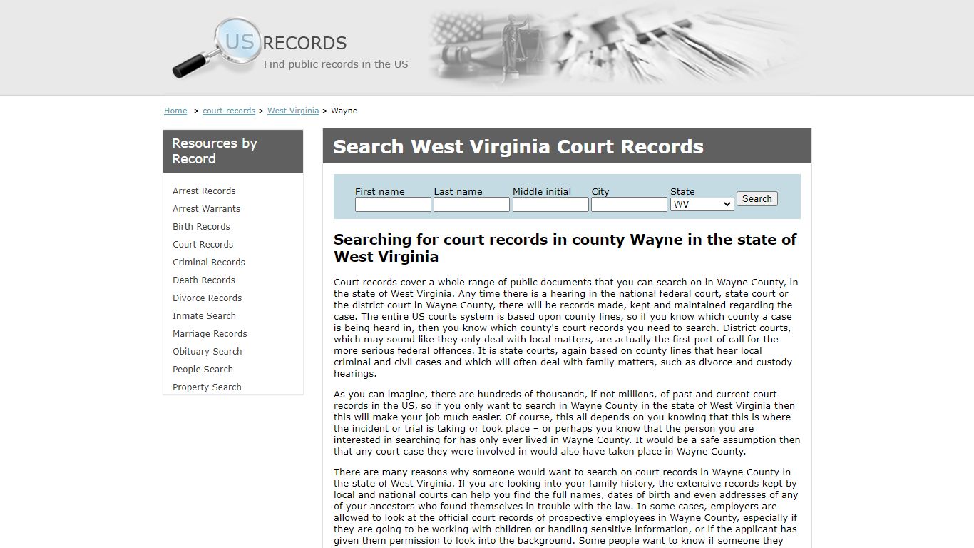 Search Court Records Wayne West Virginia | US Records